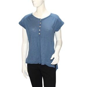 Cupio Blue Short Sleeve Button Front Swing Top Medium